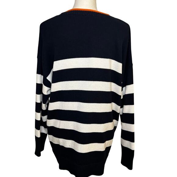 Talbots cotton blend navy stripe crew neck with snaps sweater size XL - Picture 5 of 10